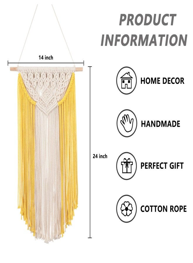 RLoncomix Macrame Wall Hanging Art Woven Wall Decor Cotton Bohemian Chic Macrame Tapestry for Bedroom Livingroom Apartment Dorm Nursery Gallery Decoration, Yellow, 14" Wx24 L - Image 2